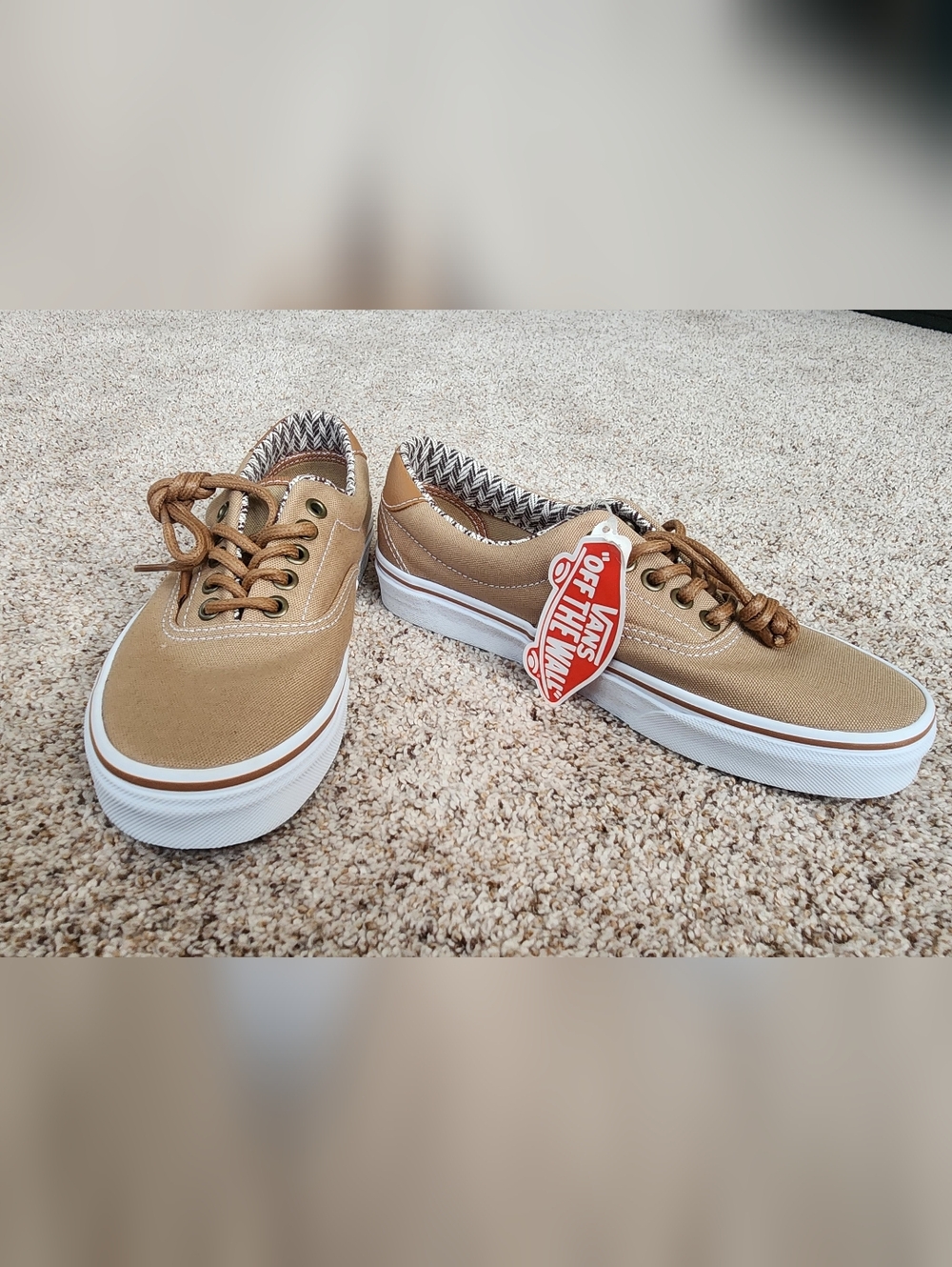Vans Tan Canvas Low-Top Sneakers with Patterned Lining